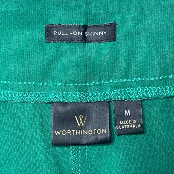 WORTHINGTON | Holiday Button Detail Green Pull On Skinny Ankle Pants | Size M - Picture 7 of 10